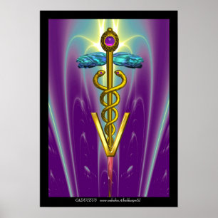 GOLD CADUCEUS VETERINÄRSYMBOL Blau Lila Poster