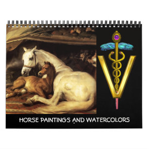 GOLD CADUCEUS VETERINÄRSYMBOL HORSES FINDE ART KALENDER