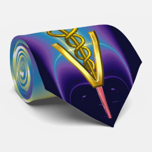 GOLD CADUCEUS VETERINÄRSYMBOL, Lila blau Krawatte