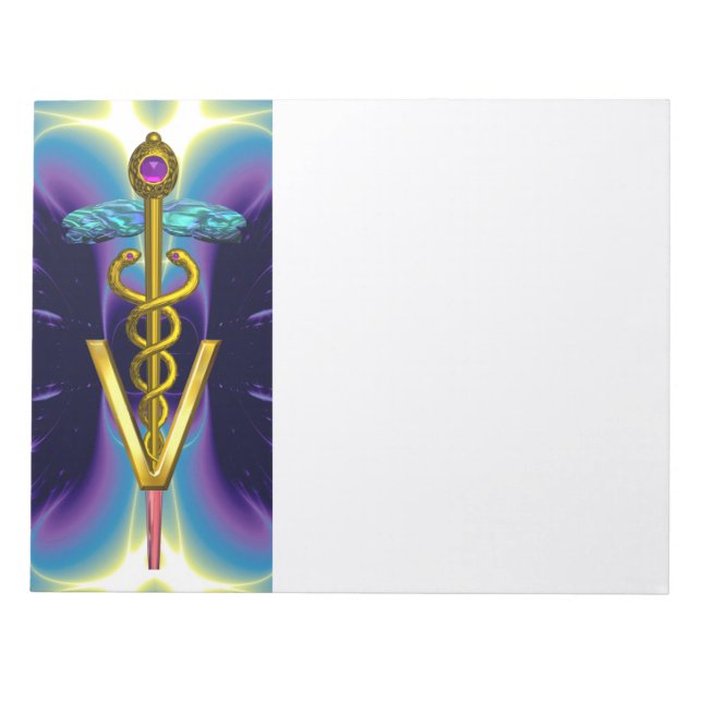 GOLD CADUCEUS VETERINÄRSYMBOL, Lila blau Notizblock (Vorderseite)