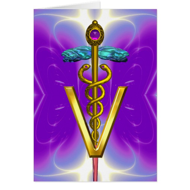 GOLD CADUCEUS VETERINÄRSYMBOL Lila Fuchsie (Vorne)