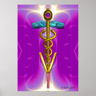 GOLD CADUCEUS VETERINÄRSYMBOL Pink Fuchsia Poster