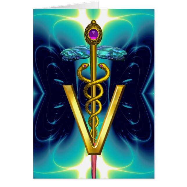 GOLD CADUCEUS VETERINÄRSYMBOL Türkis Blau (Vorne)
