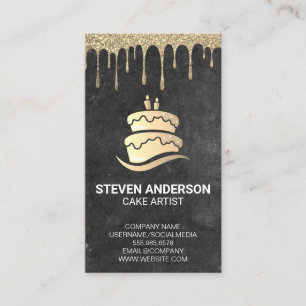 Gold Cake Logo Gold Glitzer Icing Tropfen Visitenkarte