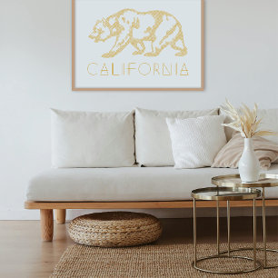 Gold California Grizzly Bär Typografie Kunst Druck Poster
