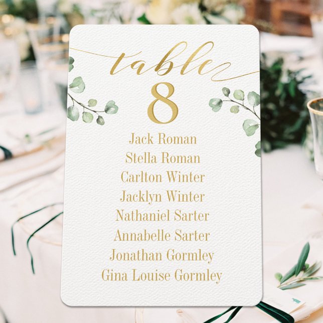 Gold Calligrafy Greenery Table Cards Einladung (Von Creator hochgeladen)