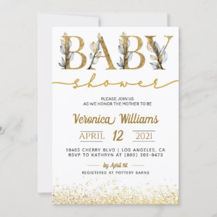 Gold Calligraphy Baby Shower Einladung