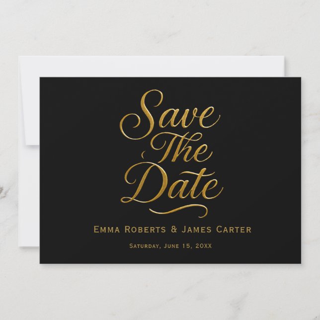 Gold Calligraphy Black QR Save the Date (Vorderseite)