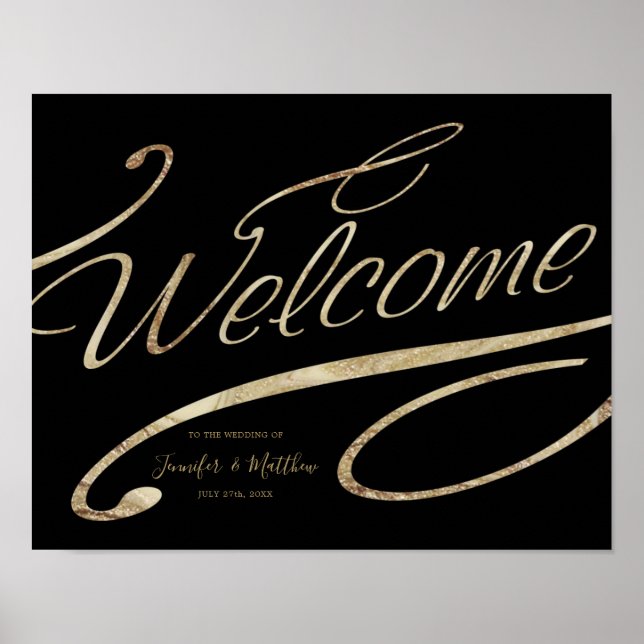 Gold Calligraphy Black Welcome Wedding Poster (Vorne)
