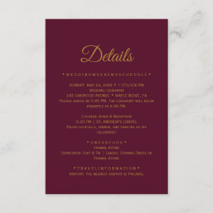 Gold Calligraphy Burgundy Details Card Begleitkarte