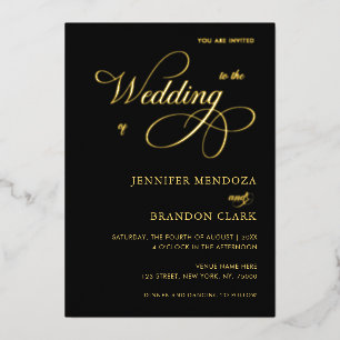 Gold Calligraphy Classic All in One Wedding Real Folieneinladung