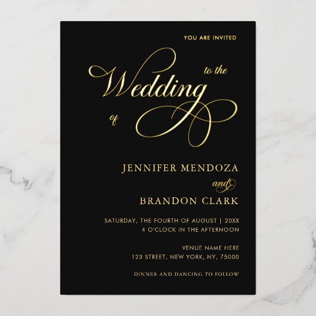 Gold Calligraphy Classic All in One Wedding Real Folieneinladung (Vorderseite)