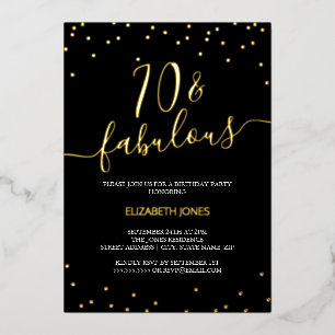 Gold Calligraphy Confetti 70. Fabulous Geburtstag Folieneinladung