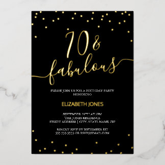 Gold Calligraphy Confetti 70. Fabulous Geburtstag Folieneinladung