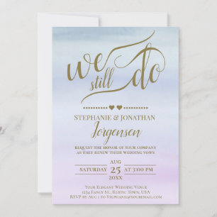 Gold Calligraphy Dusty Blue & Lilac Vow Renewal Einladung
