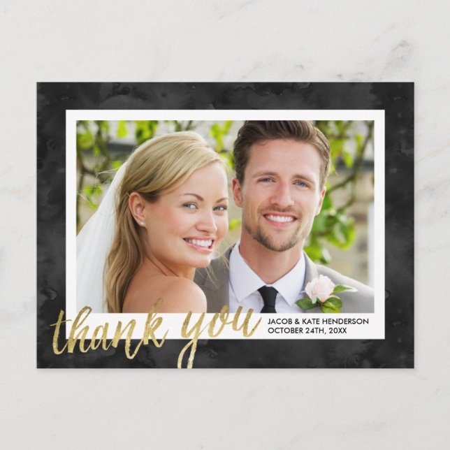 Gold Calligraphy Elegant Wedding Vielen Dank Postkarte (Vorderseite)