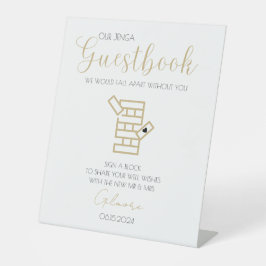 Gold Calligraphy Jenga Gästebuch Wedding Sign-In Sockelschild