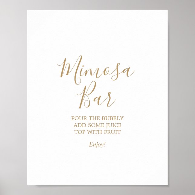 Gold Calligraphy Mimosa Bar Wedding Sign Poster (Vorne)