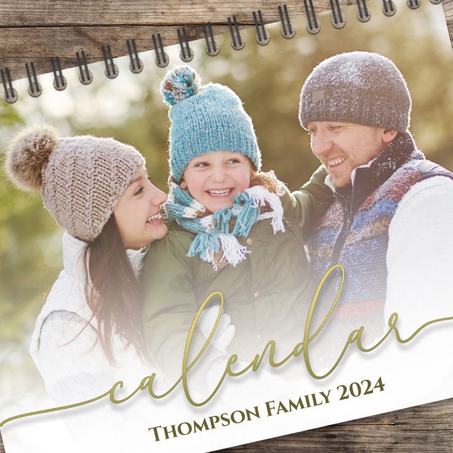 Gold Calligraphy Photo Months Stylish Script Kalender (Gold calligraphy script simple photo calendar template. )