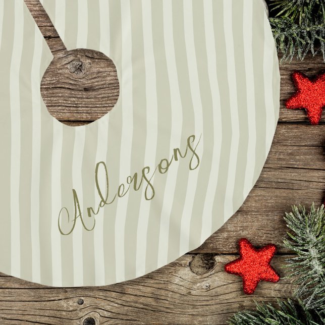 Gold Calligraphy Script Christmas Polyester Weihnachtsbaumdecke (Simple light tan and golden stripes Christmas tree skirt)