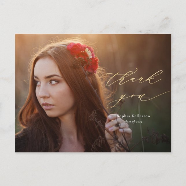 Gold Calligraphy Script Foto Abschluss Vielen Dank Postkarte (Vorderseite)