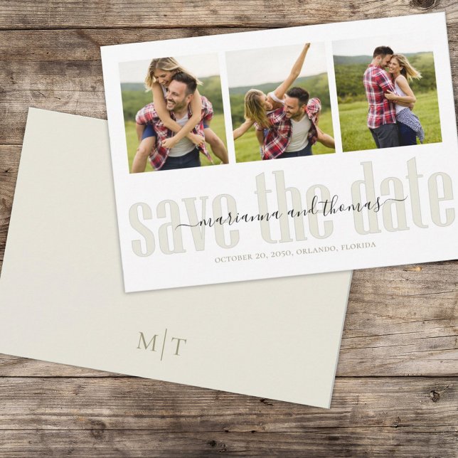 Gold Calligraphy Script Stilvolles Multi-Foto Save The Date (Von Creator hochgeladen)