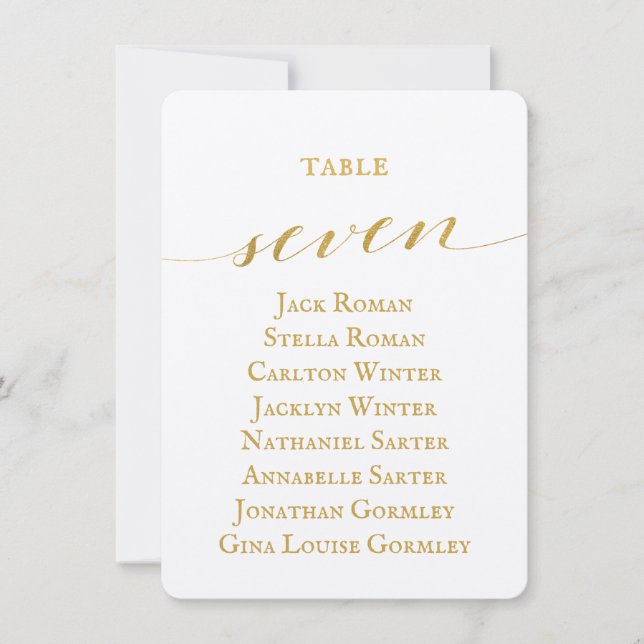 Gold Calligraphy Seating Chart Card Card Card Einladung (Vorderseite)