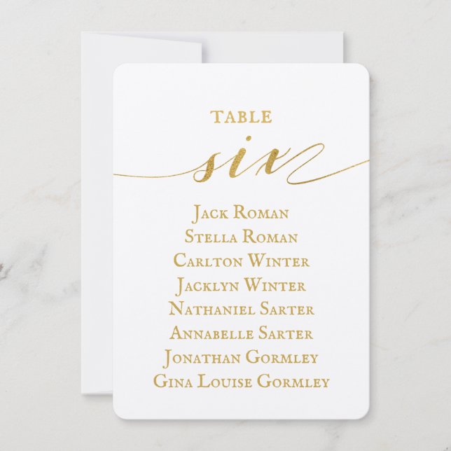 Gold Calligraphy Seating Chart Card Card Card Einladung (Vorderseite)