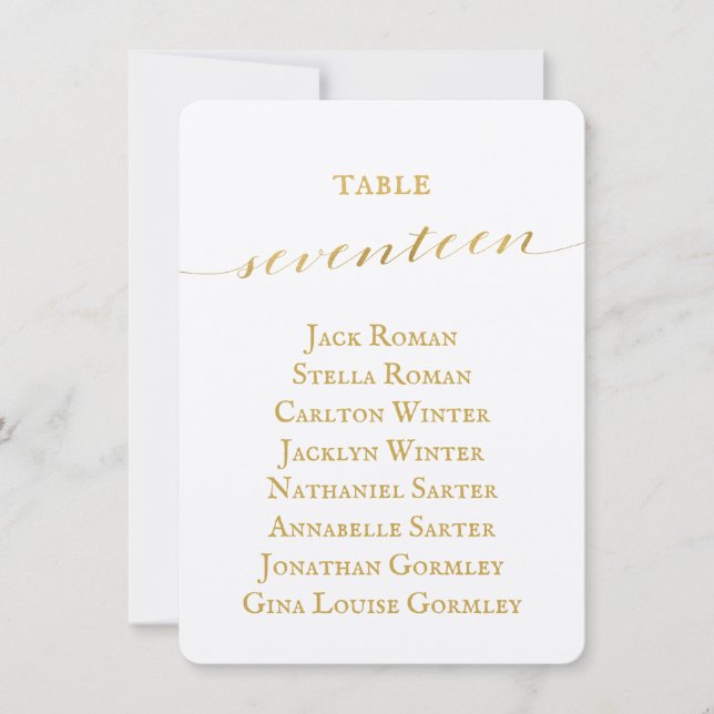 Gold Calligraphy Seating Chart Card Card Card Einladung (Vorderseite)