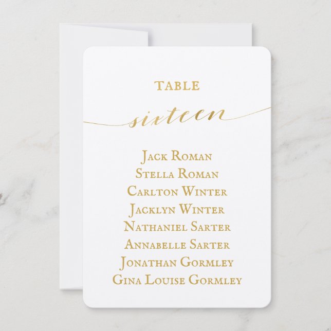 Gold Calligraphy Seating Chart Card Card Card Einladung (Vorderseite)