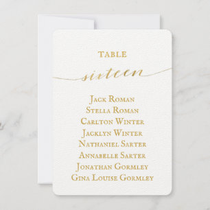 Gold Calligraphy Seating Chart Card Card Card Einladung