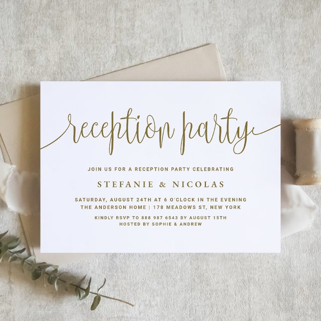 Gold Calligraphy Wedding Reception Party Einladung (Von Creator hochgeladen)