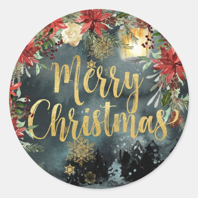 Gold Calligraphy Woodland Floral Holiday Sticker (Vorderseite)