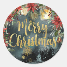 Gold Calligraphy Woodland Floral Holiday Sticker