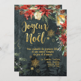Gold Calligraphy Woodland French Joyeux Weihnachte Einladung
