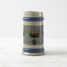 Gold Calyon Compass Rose Gray/Blue 22 oz Stein Bierglas