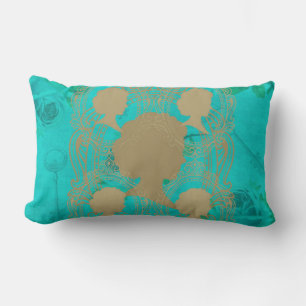 Gold CameoLadys Turquoise Rose & Keys LumbarPillow Lendenkissen