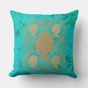 Gold CameoLadys Turquoise Rose & Keys SquarePillow Kissen