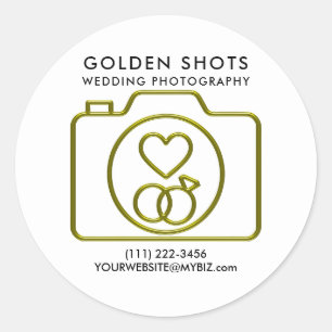 Gold Camera Heart & Wedding Rings Fotografie Runder Aufkleber