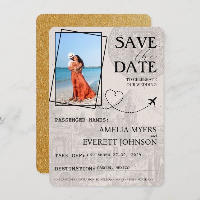 Gold Cancun Pass Save the Date (Vorne/Hinten)