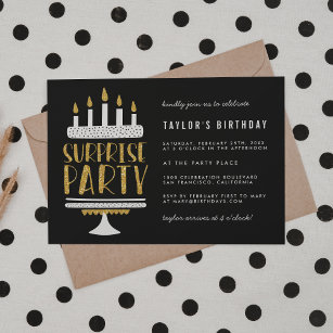 Gold Candles & Cake Überraschungen Geburtstagspart Einladung