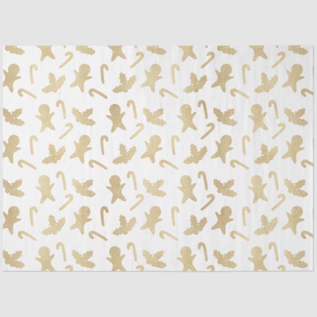 Gold Candy Canes Gingerbrett Männer Weiße Weihnach Seidenpapier (Vorderseite)