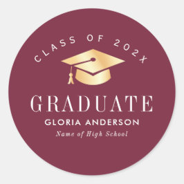 Gold Cap Maroon Abschluss Runder Aufkleber