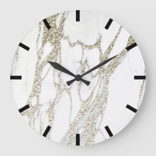 Gold Carrara Marble Grau Schwarzer Stein Weiß Große Wanduhr