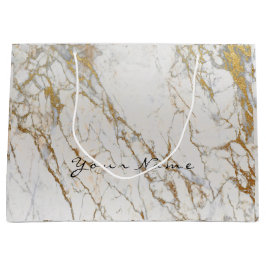 Gold Carrara Marble Metallic Geschenk Grau Silber  Große Geschenktüte