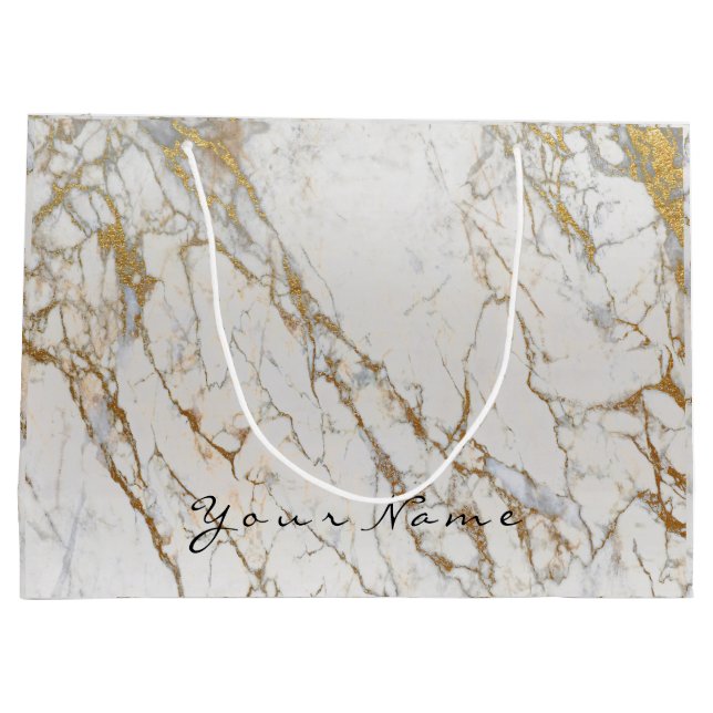 Gold Carrara Marble Metallic Geschenk Grau Silber  Große Geschenktüte (Rückseite)