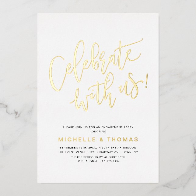 Gold Celebrate mit US-Skripte einfach Folieneinladung (Vorderseite)