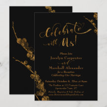 Gold "Celebrate with us" mit Botanicals auf schwar