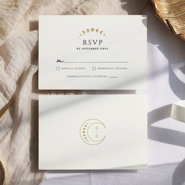Gold Celestial Moon Wedding RSVP Karte (Von Creator hochgeladen)