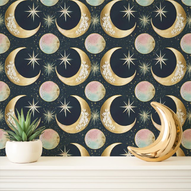 Gold Celestial Moons and Stars Tapete (Von Creator hochgeladen)